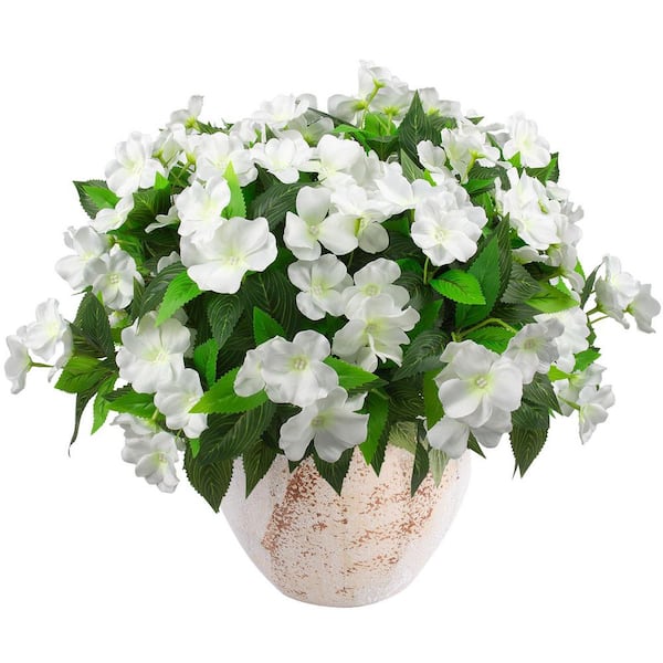 15.8 in. White Indoor/Outdoor Artificial Impatiens Flower Bundles