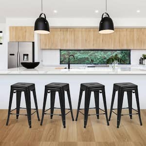 24 in. Black Metal Counter Stools with Rubber Feet and Removable Back (Set of 4)