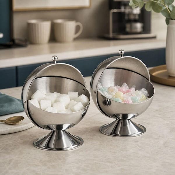 Wudkey 16 fl. oz. Stainless Steel Sugar Bowl with Roll Top Candy