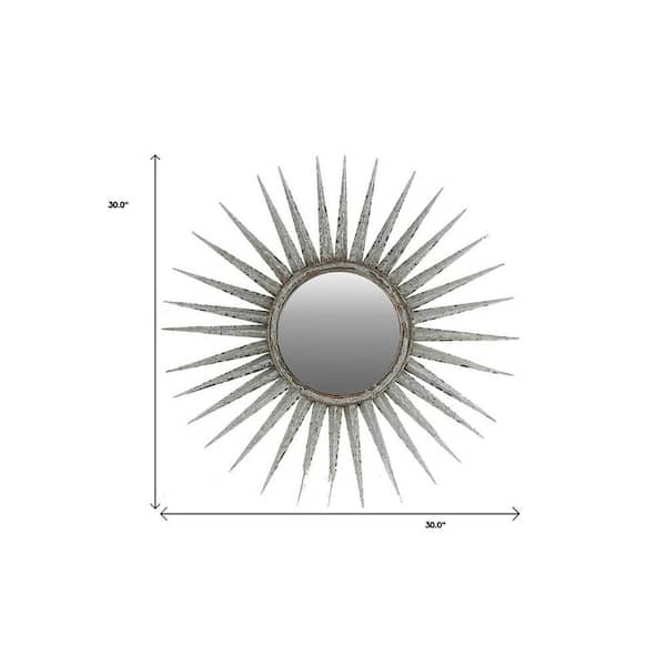 30 in. W x 30 in. H Antiqued Silver Gray Sunburst Wall Mounted Accent Mirror