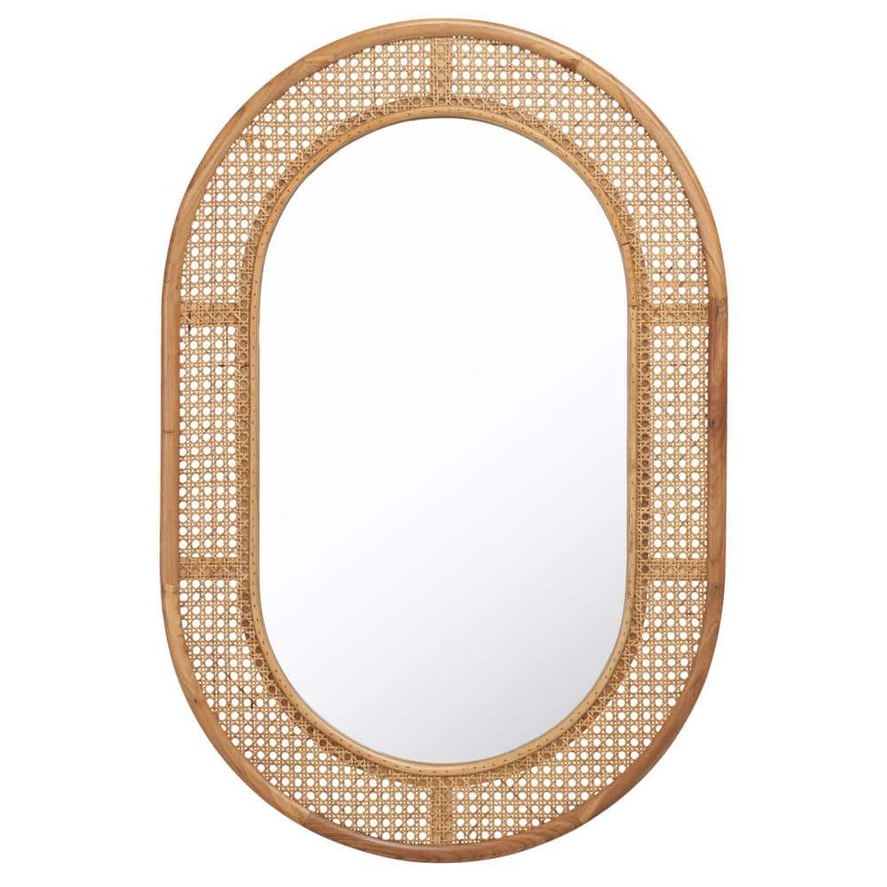 Cayce Natural Elm Wood Oval Wall Mirror with Woven Detail