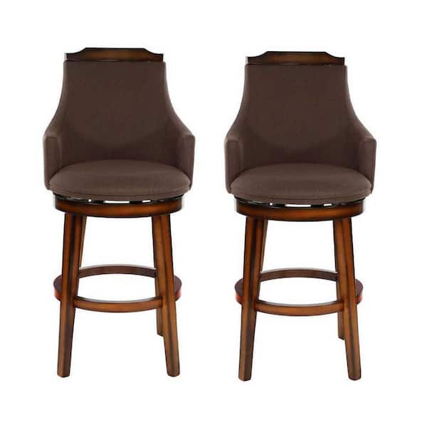 EVERGLADE HOME Toulon 45 in. Burnished Oak Full Back Wood Frame Swivel Pub Height Bar Stool with Fabric Seat (Set of 2)