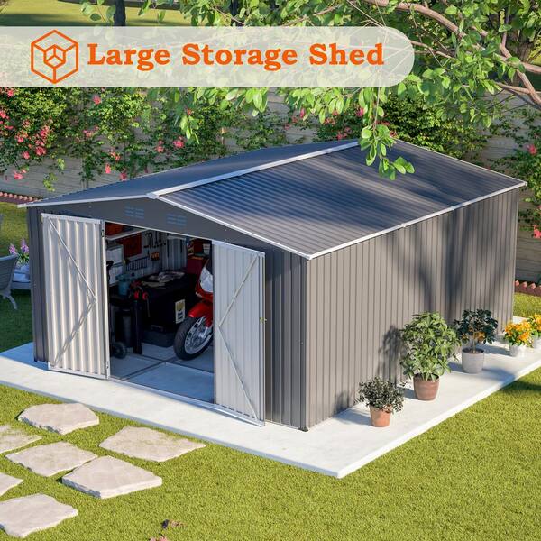 VAMOP 12 ft. W x 14 ft. D Metal Shed with Lockable Double Doors