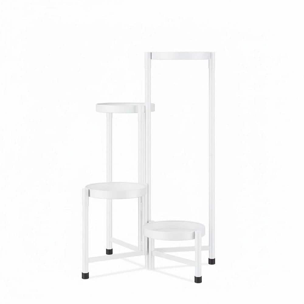 4 Tier White Iron Plant Stand, Folding Tall Flower Holder (18.5 in