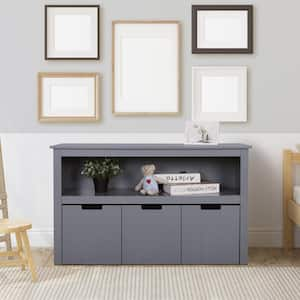 Gray Kids Toy Storage Cabinet 3-Drawer Organizer Cube Shelf with Hidden Wheels