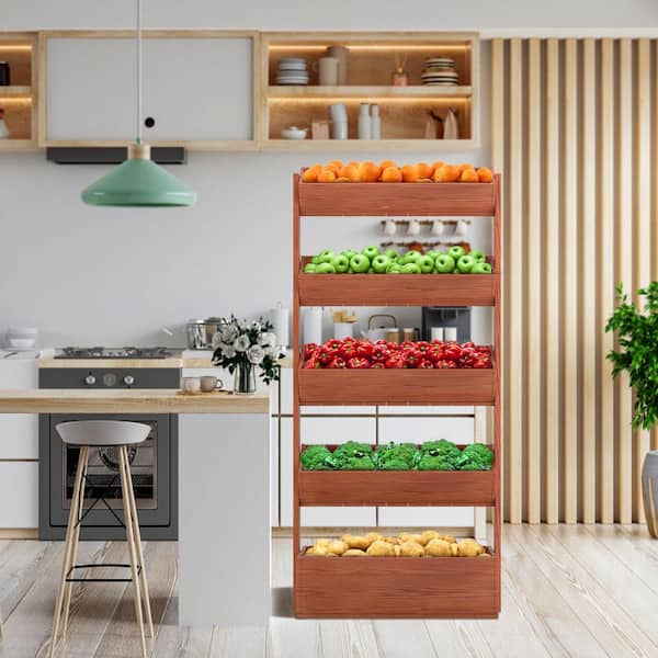 Vertical Wooden Raised Garden Bed 5-Tier Garden Planters Freestanding Wood Plant Stand Flower Rack Wooden Planter Box