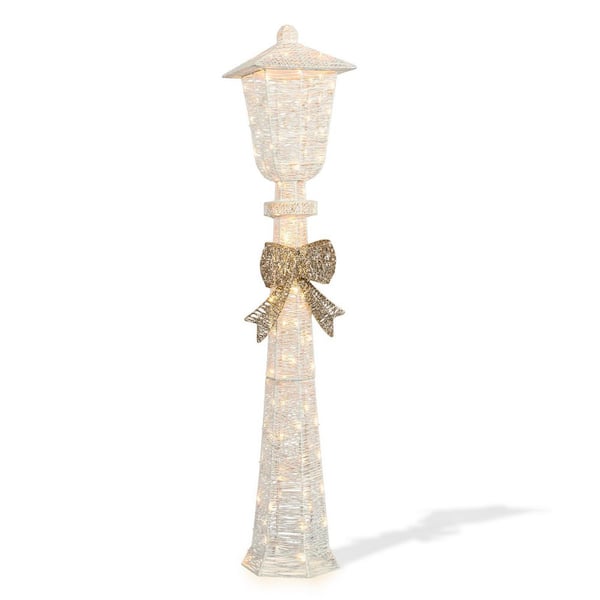 59 in. Outdoor Christmas Decoration Lamp Post with 10 Warm White LED Lights and Bowknot
