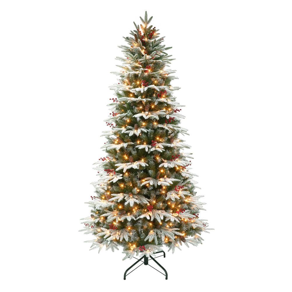 Puleo International 6.5 Ft. Prelit Slim Flocked Fir Artificial ...