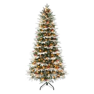 6.5 ft. Pre-lit Slim Flocked Fir Artificial Christmas Tree, 1881 Tips,350 UL Clear Incandescent Lights