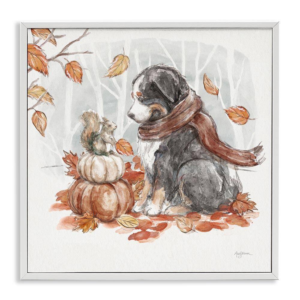 Dog and Fall Pumpkins by Mary Urban White Framed Graphic Typography Art Print 12 in. x 12 in. price history on PriceWatchPro
