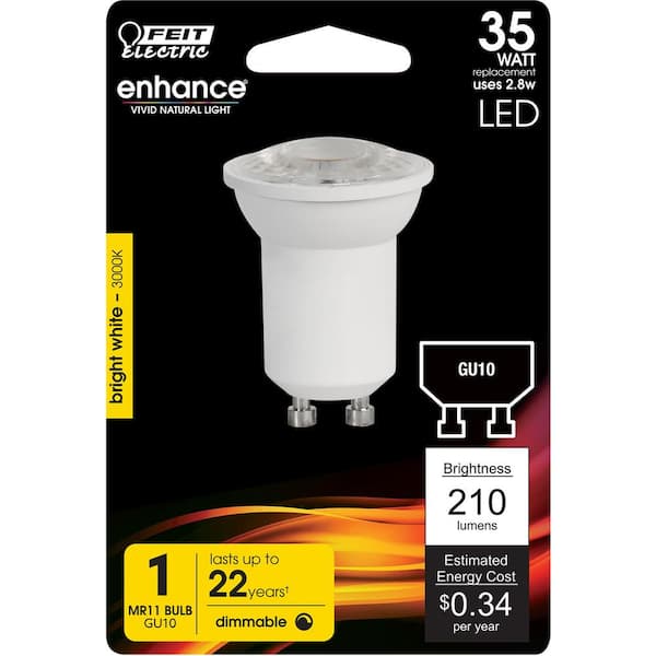 Dyrke motion frokost Kriger Feit Electric 35-Watt Equivalent MR11 3000K GU10 LED Light Bulb Bright  White (6-Pack) BPMR11GU30930CAHDRP6 - The Home Depot