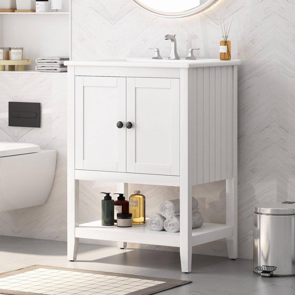 24 in. Single Sink Freestanding White Bath Vanity with White Ceramic Top price history on PriceWatchPro