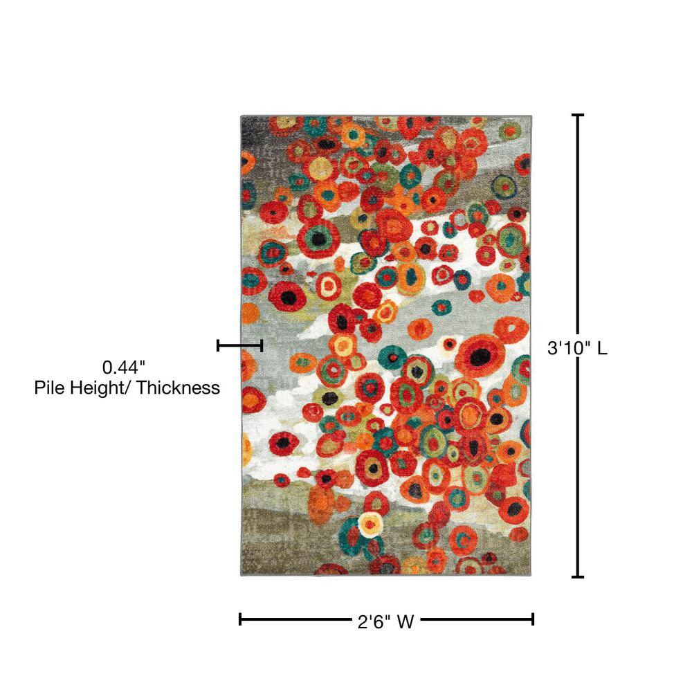 Red and Gray Floral Tufted Washable Accent Rug
