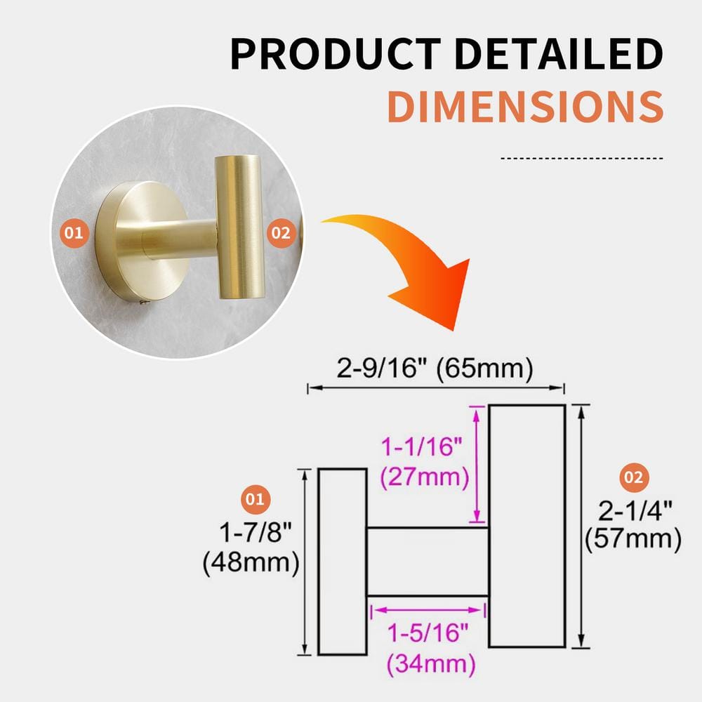 Brushed Gold Stainless Steel Wall Mounted J-Hook Set