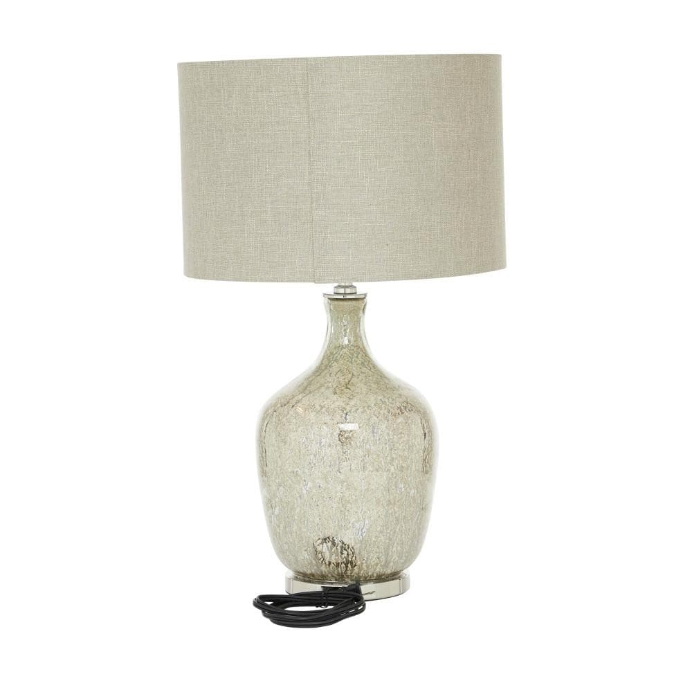 Silver Mercury Glass Table Lamp with Beige Linen Shade