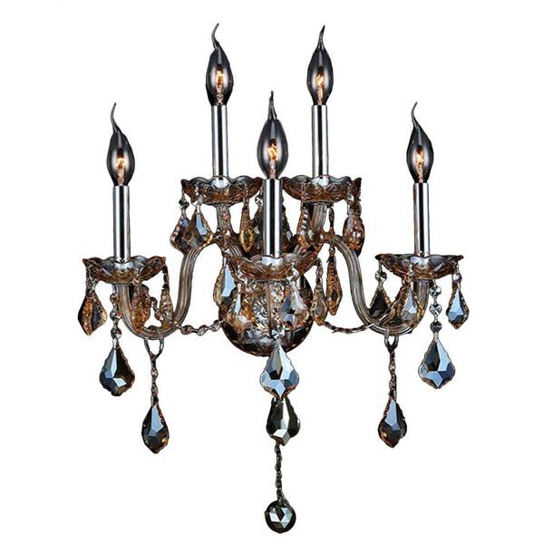 Worldwide Lighting Provence Collection 5-Light Chrome and Amber Crystal Sconce