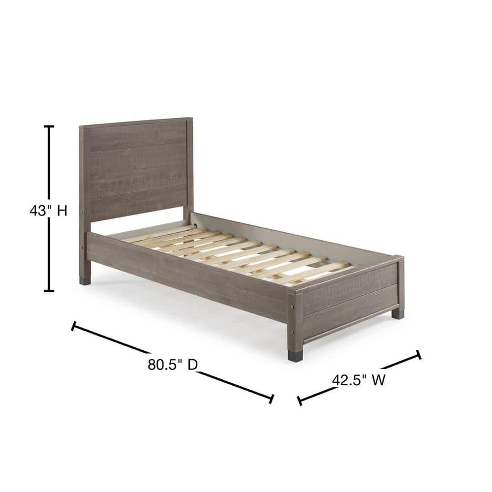 Driftwood Gray Solid Pine Twin Platform Bed with Wood Headboard