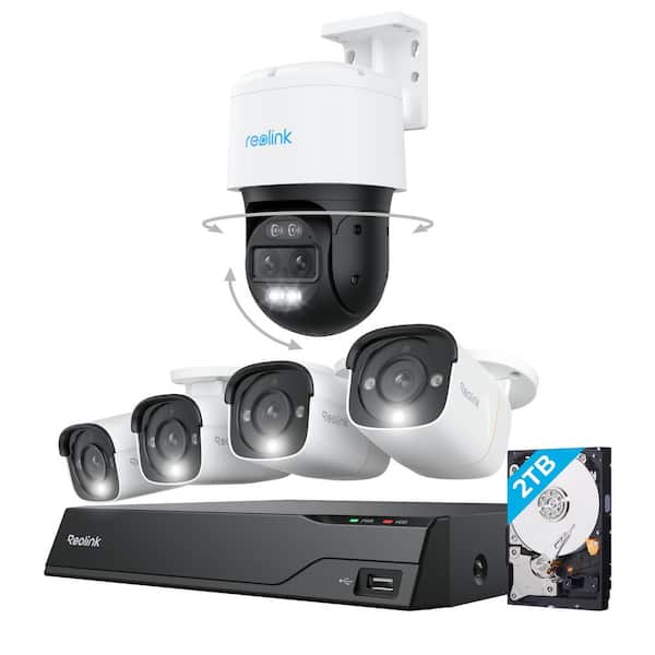 8-Channel 4K+ 12MP 2TB NVR Security Surveillance System with 4-Wired Bullet Cameras and Auto-Tracking Pan Tilt Camera