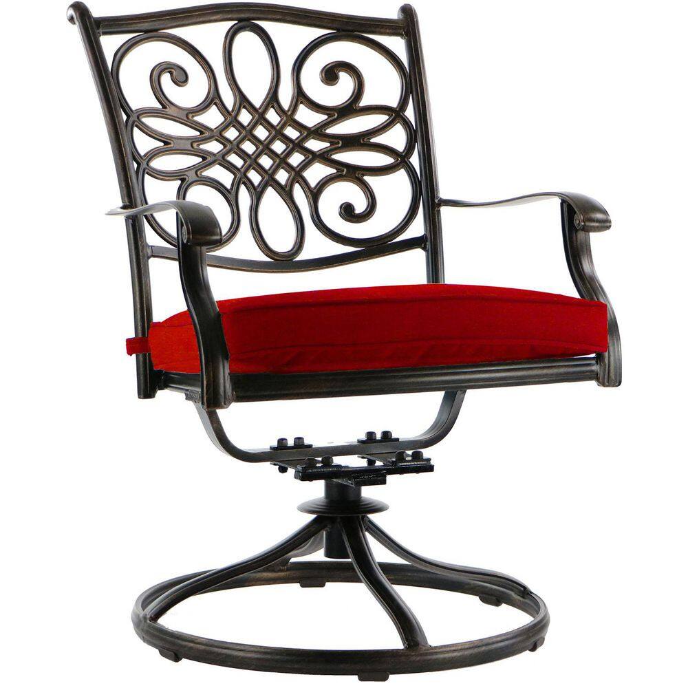 Hanover Bronze 7-Piece Outdoor Dining Set with Red Cushions