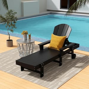Laguna Black HDPE Plastic Outdoor Adjustable Backrest Classic Adirondack Chaise Lounger With Arms And Wheels
