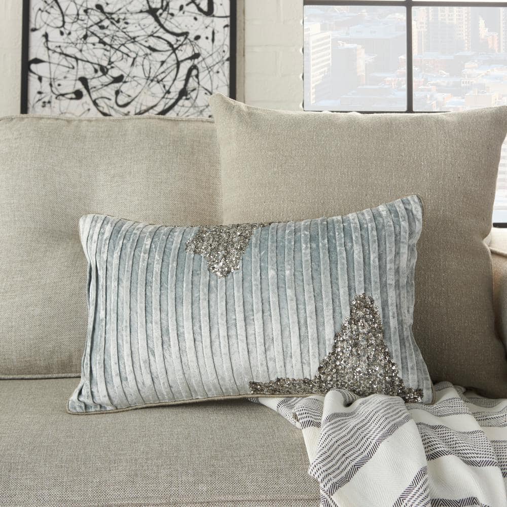Powder Blue Beaded Velvet Rectangular Throw Pillow 12" x 20"