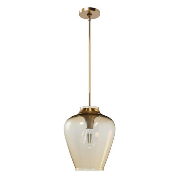 Vidria 60-Watt 1-Light Alturas Gold Island Pendant Light with Amber Iridescent Glass Shade, Bulb Not Included