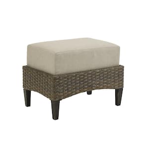 Rockport Light Brown Wicker Outdoor Ottoman with Oatmeal Cushion