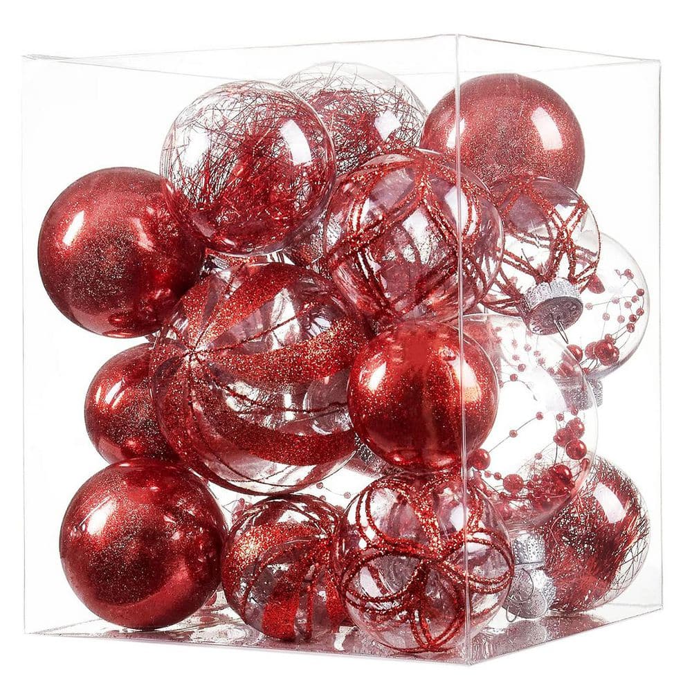 24-Pack Clear Shatterproof Christmas Ball Ornaments Red Plastic Baubles with Glitter Fill for Tree Home Decor price history on PriceWatchPro