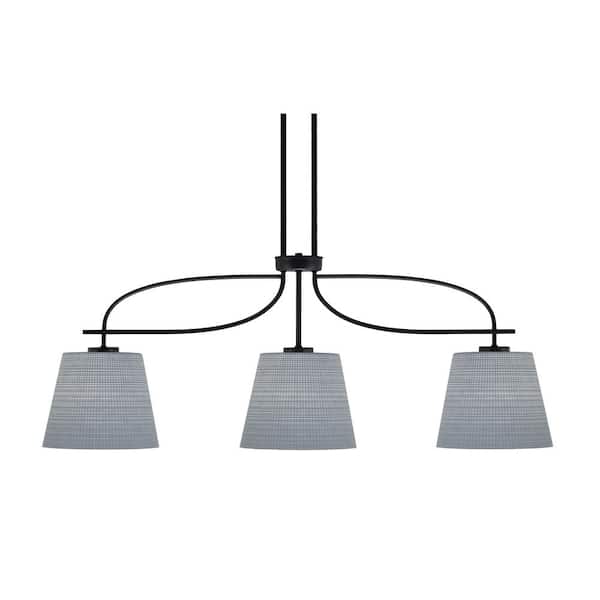 Unbranded Olympia 3-Light Matte Black Billiard Light with 8 in. Black Matrix Glass Shades, no blulbs included