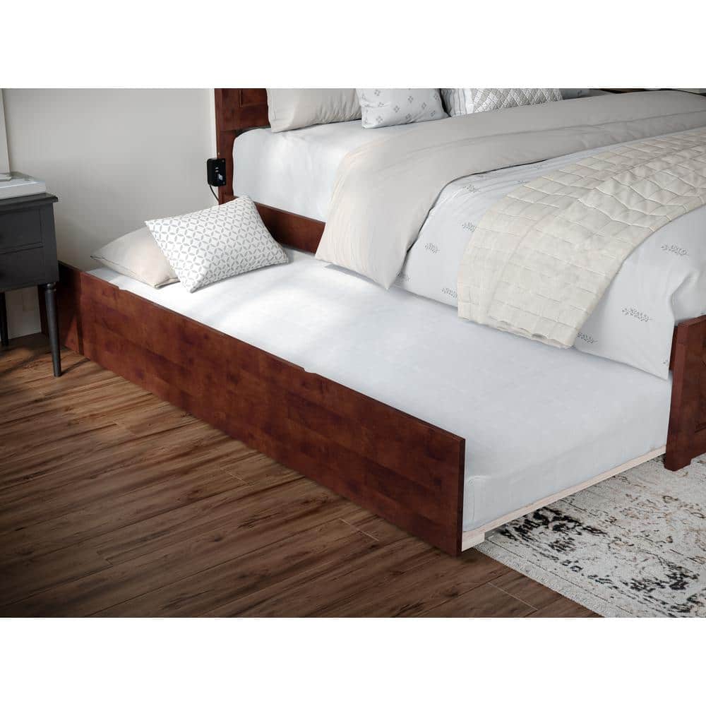 Walnut Twin XL Urban Trundle Bed with Sleek Design