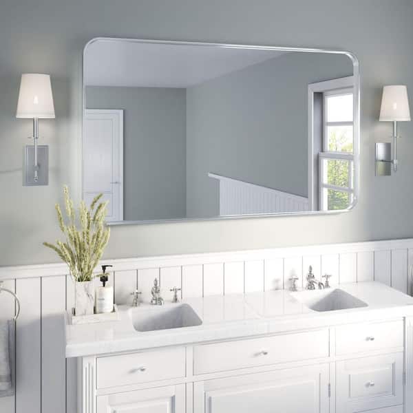 60 in. W x 36 in. H Rectangular Aluminum Framed Wall Bathroom Vanity Wall Mount Mirror in Silver