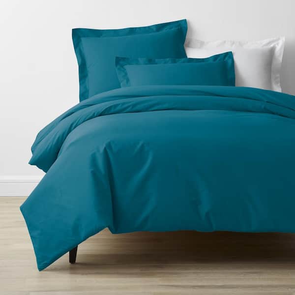 The Company Store Company Cotton Percale Teal Solid Queen Duvet Cover