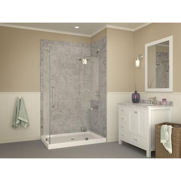 Port Base Series 36 in. L x 48 in. W Corner Shower Shower Pan Base with Center Drain in Glossy White Marine Acrylic