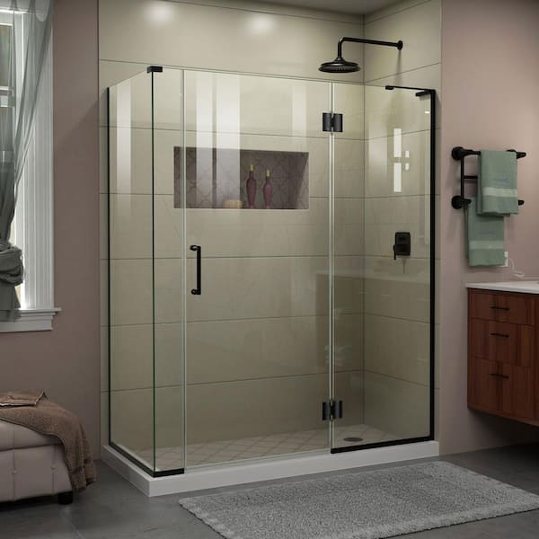 DreamLine Unidoor-X 58.5 in. W x 34-3/8 in. D x 72 in. H Frameless Hinged Shower Enclosure in Matte Black