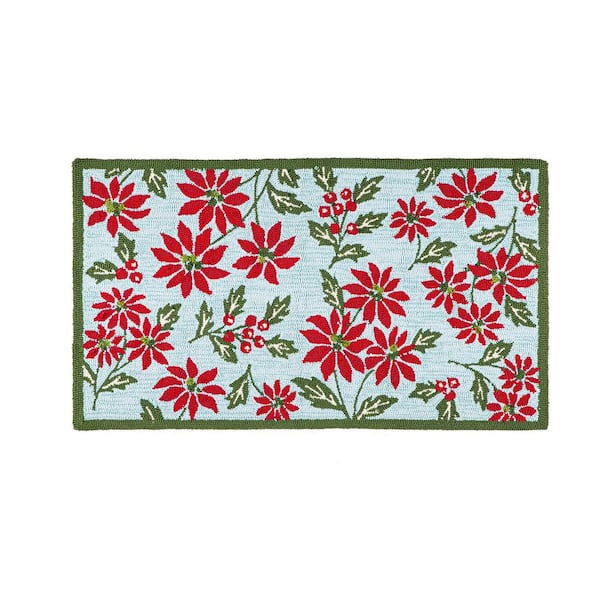 Indoor/Outdoor Poinsettia Hooked Polypropylene Accent Rug