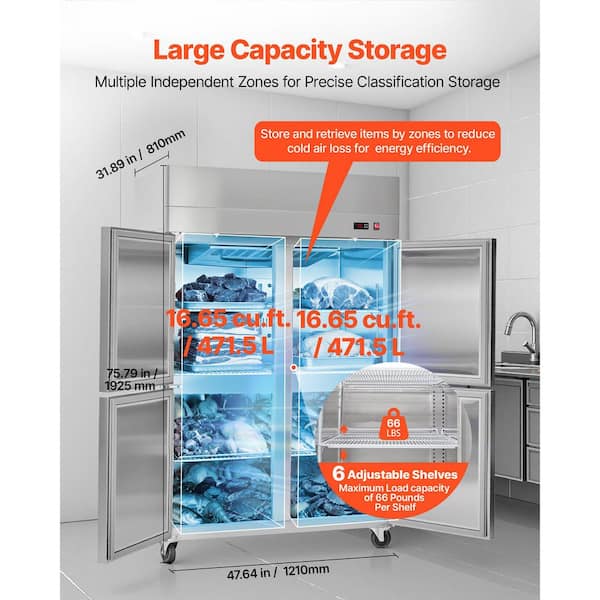 SKYSHALO Commercial Freezer 33 cu.ft. Reach in 31.89 in.W Upright