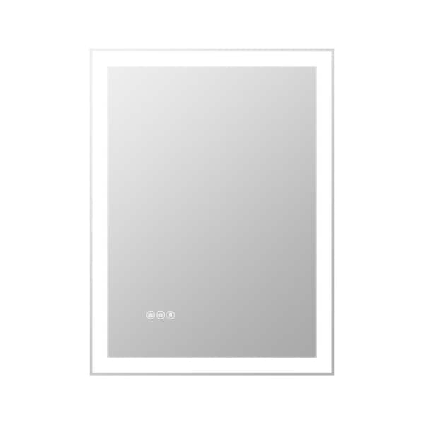 Unbranded 20 in. W x 28 in. H Bathroom Large Rectangular Frameless Wall-Mount Anti-Fog LED Light Bathroom Vanity Mirror in Silver