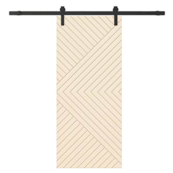 CALHOME Chevron Arrow 38 in. x 80 in. Fully Assembled Beige Painted MDF Modern Sliding Barn Door with Hardware Kit