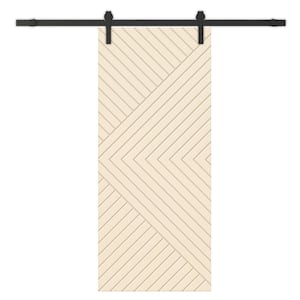 Chevron Arrow 34 in. x 80 in. Fully Assembled Beige Stained MDF Modern Sliding Barn Door with Hardware Kit