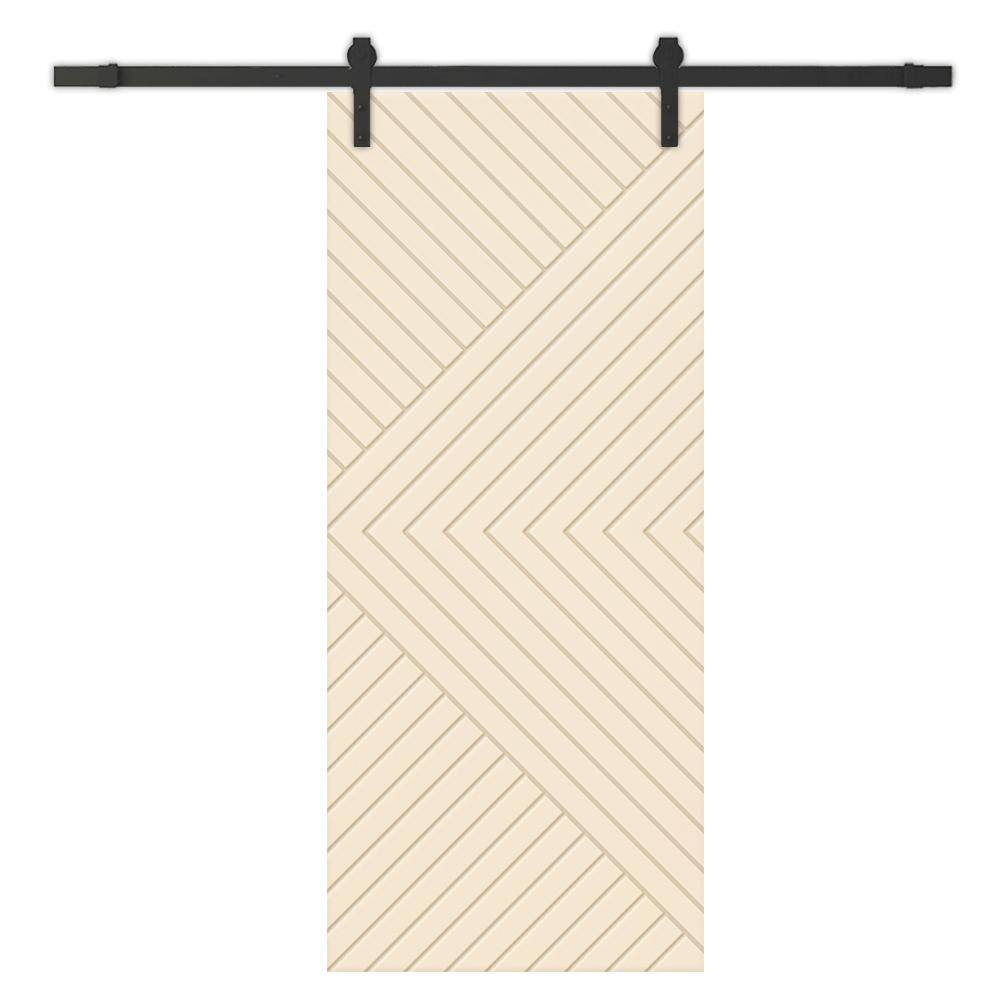 Chevron Arrow 34 in. x 84 in. Fully Assembled Beige Painted MDF Modern Sliding Barn Door with Hardware Kit price history on PriceWatchPro