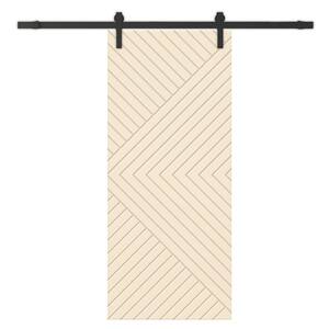 Chevron Arrow 34 in. x 84 in. Fully Assembled Beige Stained MDF Modern Sliding Barn Door with Hardware Kit