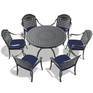 7-Piece Cast Aluminum Patio Furniture with Black Frame and Seat Cushion