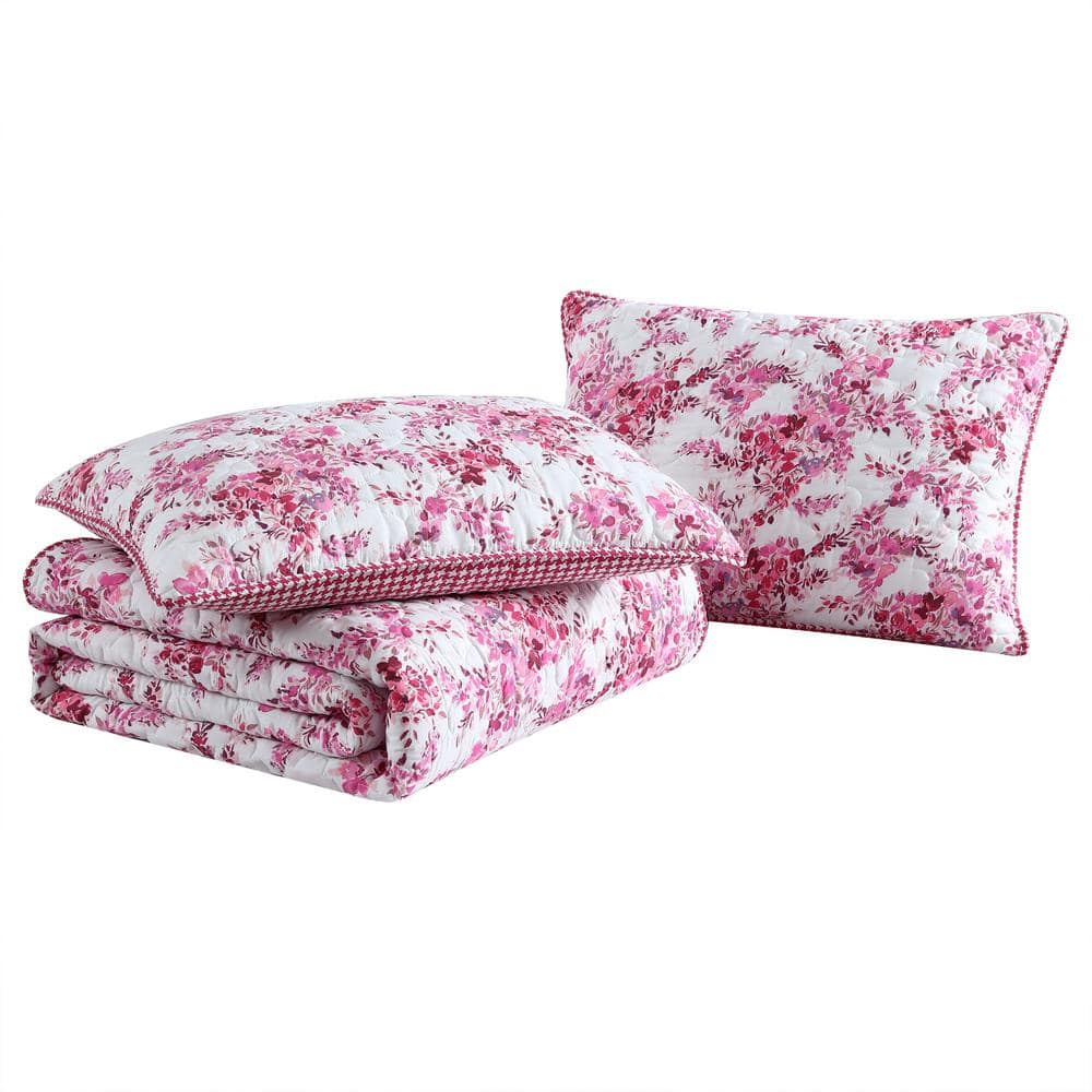 Floral Vineyard Pink Reversible Microfiber King Quilt Set