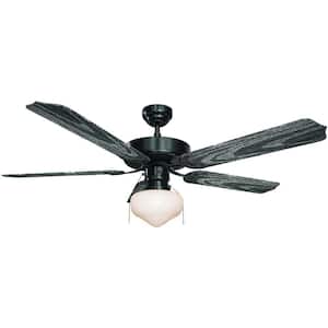 52 in. 1-Light Indoor/Outdoor Black Ceiling Fan with Light and Black ABS Blades and White Glass Shade