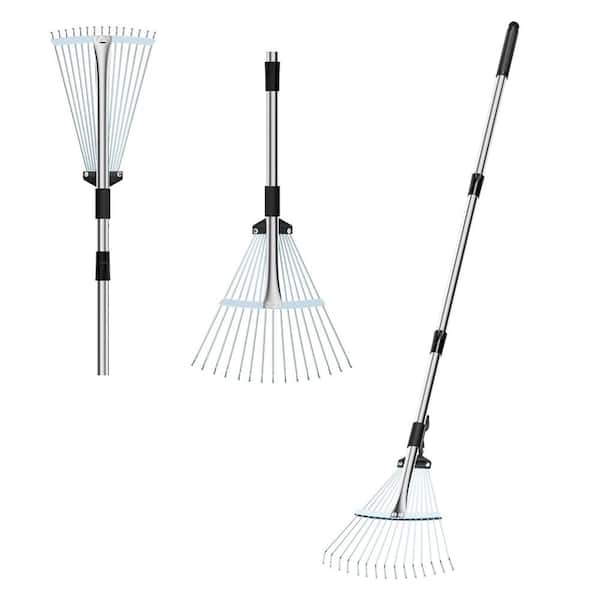 53 in. Stainless Steel Garden Leaf Rake, Strong Metal Rake with Expandable Head 8 in-17 in