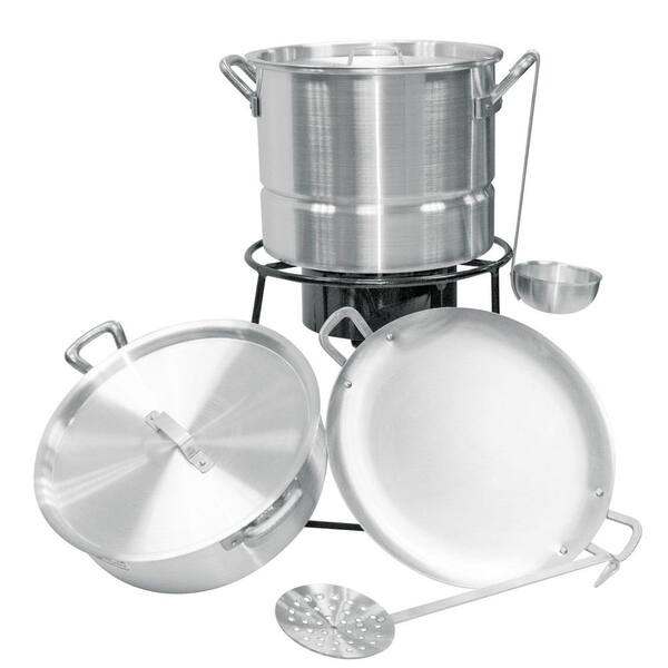 King Kooker 15,000 BTU Low Pressure Propane Gas Outdoor Cooker with 16 qt. Tamale Pot, Rice Cooker and Tortilla Pan