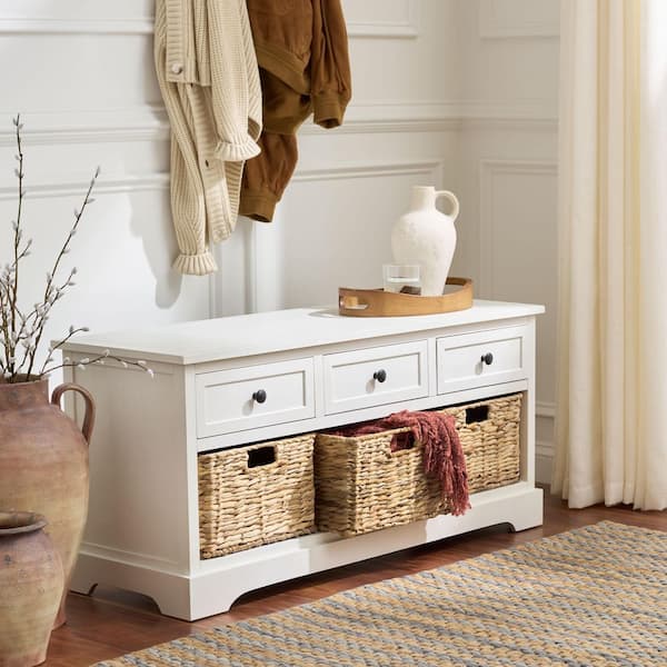 Damien 42 in. Ivory Storage Bench with 3 Drawer