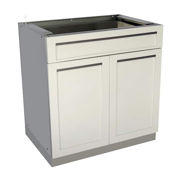 4 Life Outdoor Stainless Steel Drawer Plus 32x35x22.5 in. Outdoor Kitchen Cabinet Base with 2 Powder Coated Doors and Drawers in White