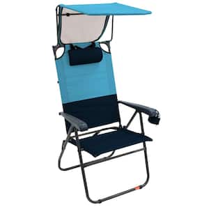 Hi-Boy Blue Sky/Navy Aluminum Patio Canopy Lawn Chair with Head Rest