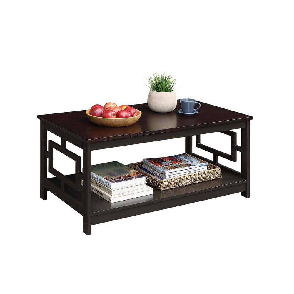 Espresso Square Wooden Coffee Table with Open Shelf